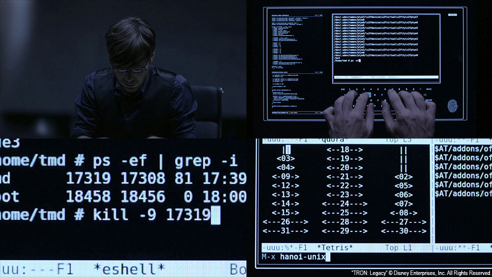 Screen capture of Tron Legacy with emacs