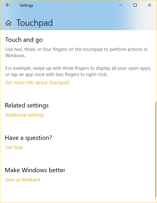 Windows Settings - Touchpad Other Settings
