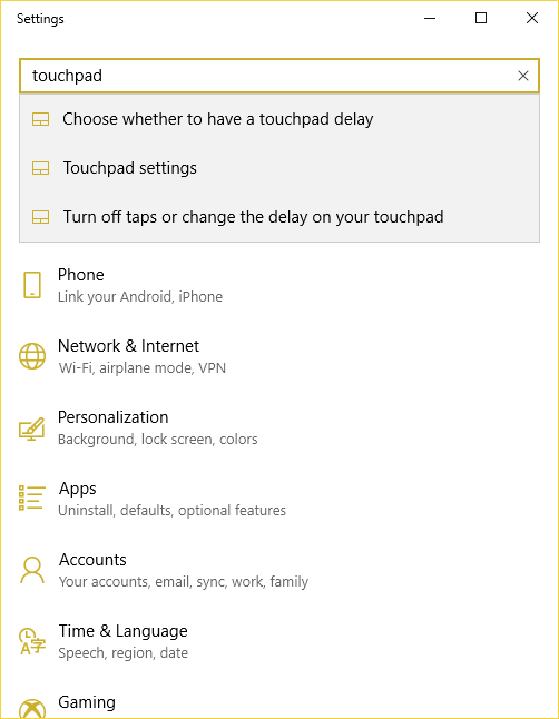 Windows Settings - Touchpad